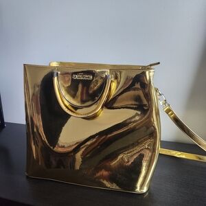 Sassy Jones Gold Metallic Tote with Structured Design